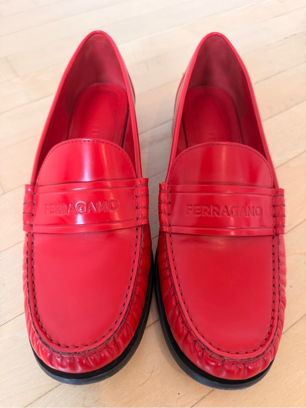 Salvatore Ferragamo Red Leather Penny Loafers